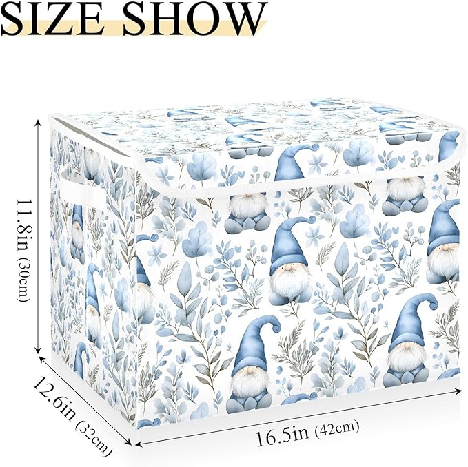 AIXIWAWA Lidded Storage Cube (Gnome Blue) Fabric Foldable Closet Bins with Flip Lid and Handles Organizer Basket Container 16.5 x 12.6 x 11.8 IN