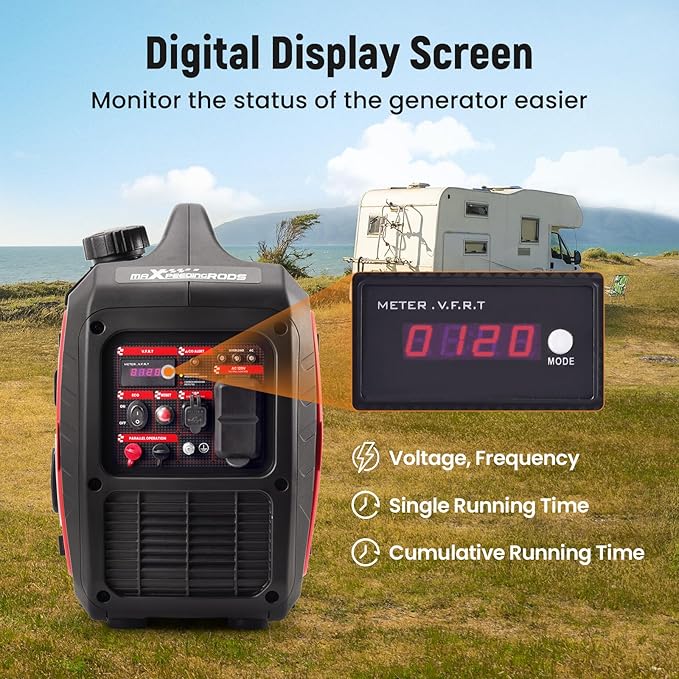 maXpeedingrods 2850 Watt Portable Inverter GeneratorGas Powered EPA Compliant with CO Alarm Compact and Lightweight for Outdoor Camping RV Ready and Home