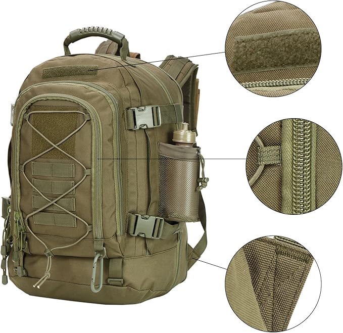 Large Tactical Backpack for Men Military Backpack with DIY System for Travel WorkCampingHuntingHikingSports (GREEN)