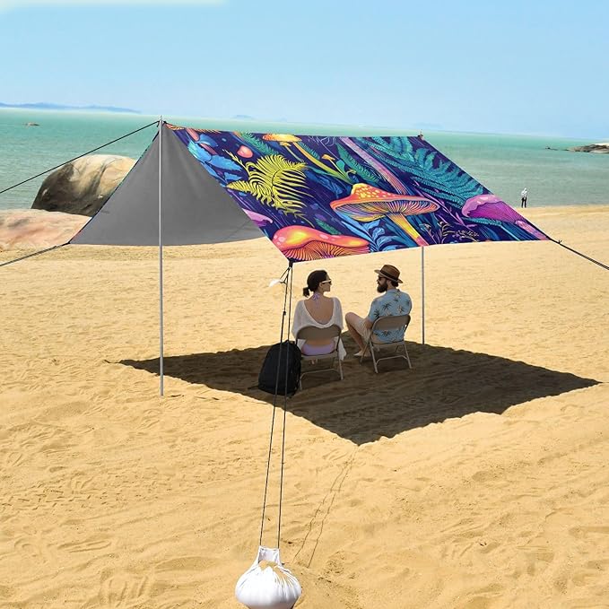 ALAZA Fantasy Mushroom Beach Tent Sun Shelter UPF50+ Protection Beach Shade Canopy w/ 4 Sandbags for Outdoor Camping Fishing Backyard Fun Picnic 10x9 ft