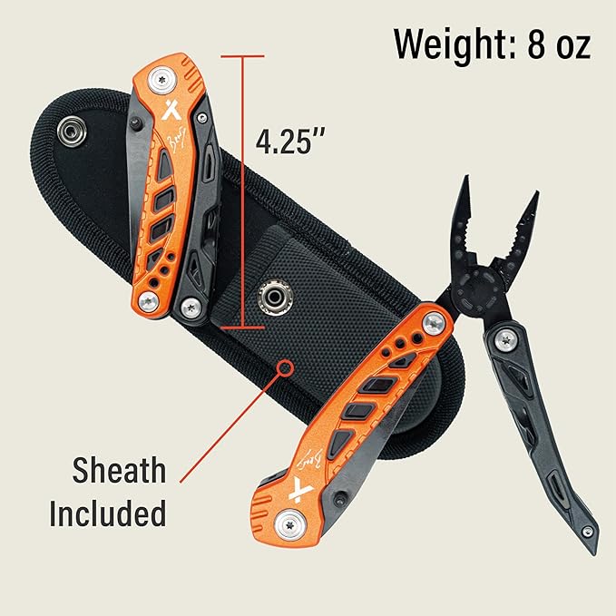 Utility Tool by Bear Grylls Multitool Pocket Knife For Camping Hiking EDC and Survival with Bottle &amp Can Opener Pliers Screwdriver Sheath - Black Oxide Finish Medium