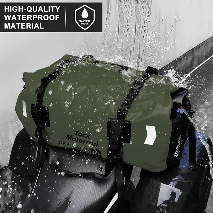 Waterproof Duffel Bag for Men/Women Roll-top Dry Backpack Duffel Bag with Quick-fixed Straps Motorcycle Tail Saddle Bag for Motorcycling Rafting Boating Kayaking Travel 48L-Green