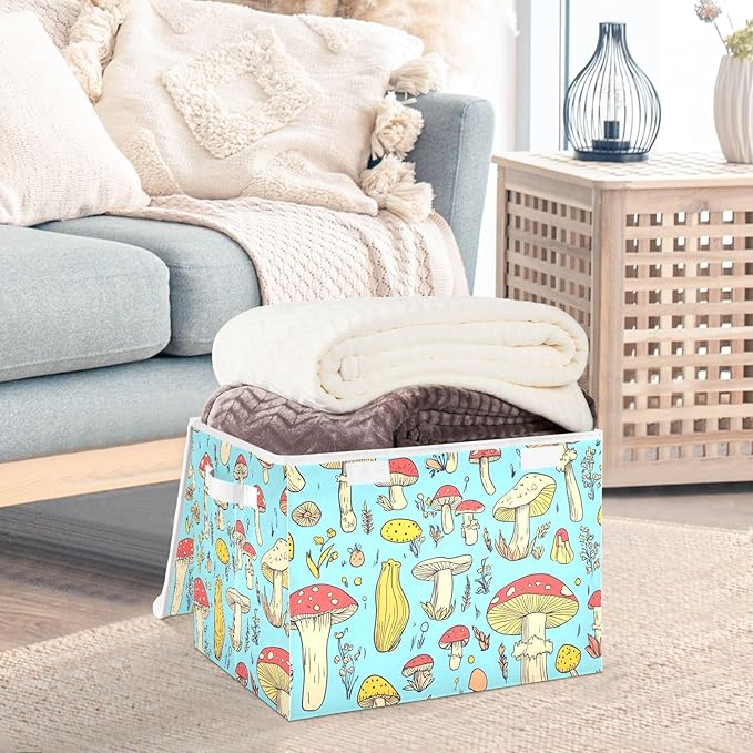 Storage Cube with Lid Anime Mushroom Print 16.5×12.6×11.8 IN Collapsible Large Capacity Foldable Storage Basket Bin Organizer