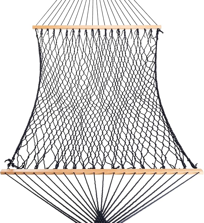 Castaway Living 13 ft. Double Traditional Hand Woven Navy Polyester Rope Hammock with Free Extension Chains and Tree Hook for 2 People with a Weight Capacity of 450 lbs.
