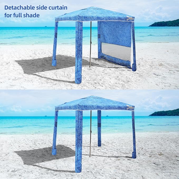Jihfmo Beach Cabana 6.2'×6.2' Beach Canopy with Side Wall UPF 50+ UV Protection Easy Setup Tent Sun Shelter with Sand Pockets for Whole Family(Surging Waves)