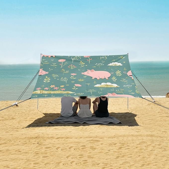 ALAZA Cute Funny Pigs Standing on A Meadow Beach Tent Sun Shelter Portable Canopy Sunshade for Outdoor Camping Picnics Backyard Fun 10x9 ft