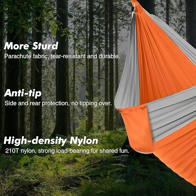 Durable Camping Hammock – 500lbs Portable Hammock Nylon Camping Hammock Chair - Double with Tree Straps - Portable for Travel Backpacking Hiking Outdoors Camping Gear