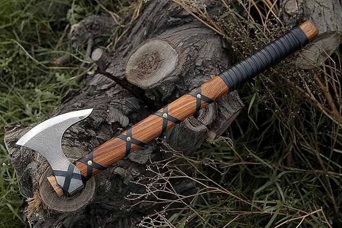 SHINY CRAFTS® Norse Viking Axe with Leather Sheath – Hand-Forged Bearded Hatchet Tomahawk Axe for Camping Survival Woodcutting Unique Gift for Him Husband Dad Groomsmen (SCAH-15)