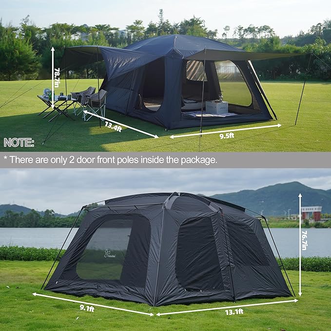 Vidalido 8-10 Person Camping Tent with 3 Door 2 Room Large Family Cabin Tents Double Layer Waterproof Portable Glamping Tent Big Tents for Outdoor Picnic Camping Hiking and Family Gathering