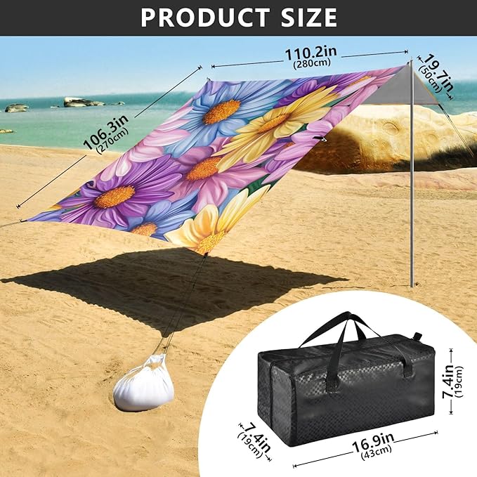 ALAZA Cute Colorful Daisy Beach Tent Sun Shelter Portable Canopy Sunshade for Outdoor Camping Picnics Backyard Fun 10x9 ft