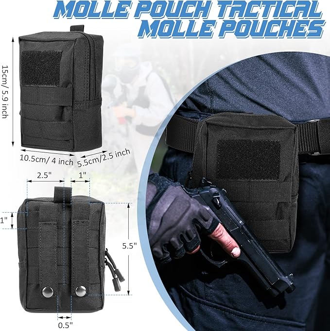 Cunno 8 Pcs Molle Pouches Tactical Molle Pouch Vest Pouch Cell Phone Belt Pouch Waterproof Waist Bag Pack Utility EDC Pouch Bag Compact Accessories Gadget Pocket Organizer