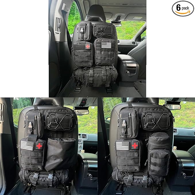 8 Pack Tactical Molle Car Seat Back Organizer Vehicle Panel with 7 Detachable Molle Pouch for Car Truck Ford Jeep Vehicle Automotive Organizer For Man Combined On Demand (7 Pouches)