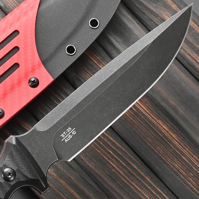 Sitivien ST35 Fixed Blade Knife AUS-10 Steel Blade G10 Handle Full Tang Knife for Outdoor Camping Hunting Fishing Survival(Black)