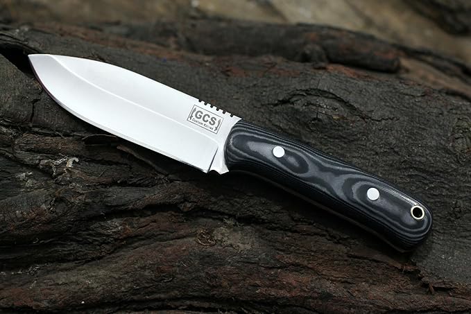 GCS Handmade G10 Handle D2 Tool Steel Tactical Hunting Knife with leather sheath Full tang blade designed for Hunting &amp EDC GCS 10