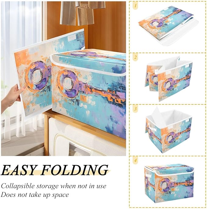 AIXIWAWA Lidded Storage Cube (Painting Key) Fabric Foldable Closet Bins with Flip Lid and Handles Organizer Basket Container 16.5 x 12.6 x 11.8 IN