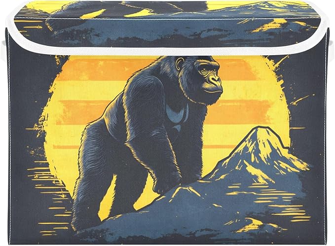 Gorilla Poster Storage Cube Bins Basket with Lid Collapsible Flip-top Fabric with Handle for Home Bedroom Closet Office 16.5×12.6×11.8 in