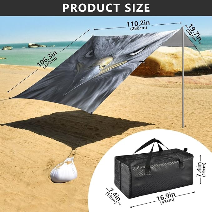 ALAZA Eagles Portrait Art Beach Tent Sun Shelter Portable Canopy Sunshade for Outdoor Camping Picnics Backyard Fun 10x9 ft