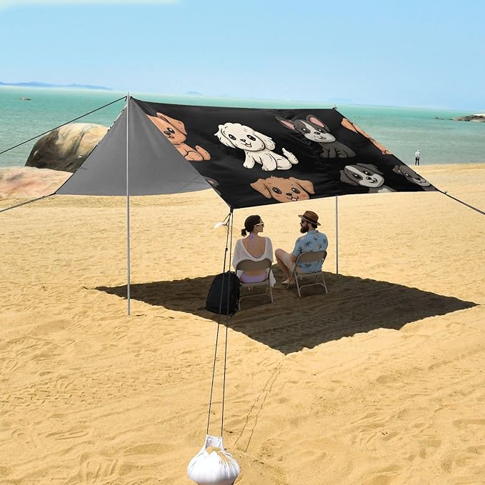 ALAZA Cute Puppy Dogs Print Beach Tent Sun Shelter UPF50+ Protection Beach Shade Canopy w/ 4 Sandbags for Outdoor Camping Fishing Backyard Fun Picnic 10x9 ft