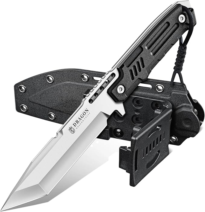 Dragon Creek Fixed Blade Knife - Outdoor Survival Knife for Camping Hiking Gift Men Silver
