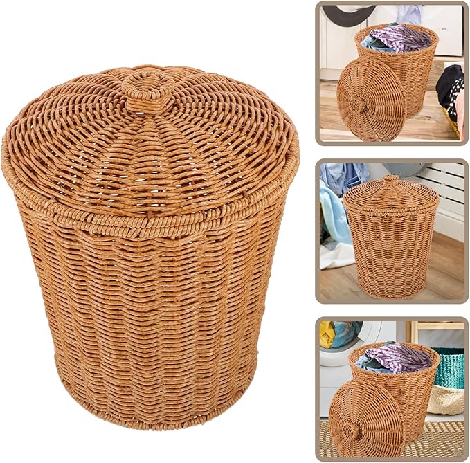 Ciieeo Laundry Basket Lid Woven Storage Container for Clothes Towels Toys and Sundries Multi-purpose Household Organizer for Bedroom and Laundry Room