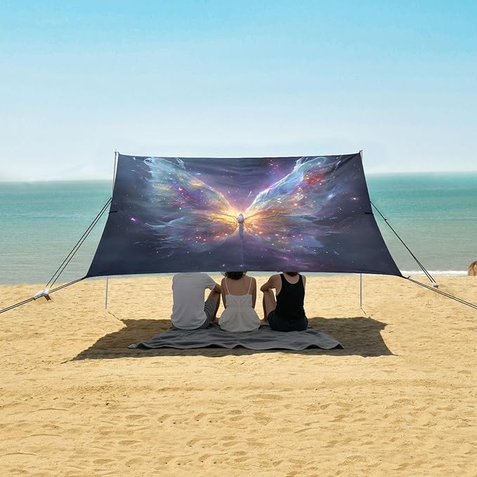 ALAZA Magical Butterfly Nebula Galaxy Beach Tent Sun Shelter UPF50+ Protection Beach Shade Canopy w/ 4 Sandbags for Outdoor Camping Fishing Backyard Fun Picnic 10x9 ft