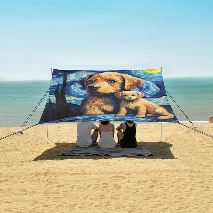 ALAZA Cute Dog Galaxy Starry Night Beach Tent Sun Shelter Portable Canopy Sunshade for Outdoor Camping Picnics Backyard Fun 10x9 ft