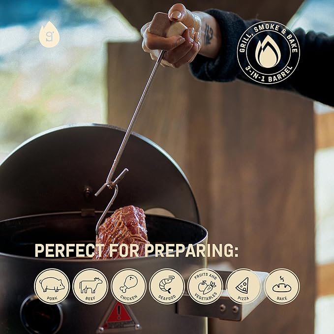 Charcoal Grills - Basic Mini 6 lbs - 3-in-1 Stainless Steel Ultra-Portable Charcoal Smoker for Outdoors Camping and Home BBQ - Vertical Smoker Barrel Grill with Thermometer &amp Accessories