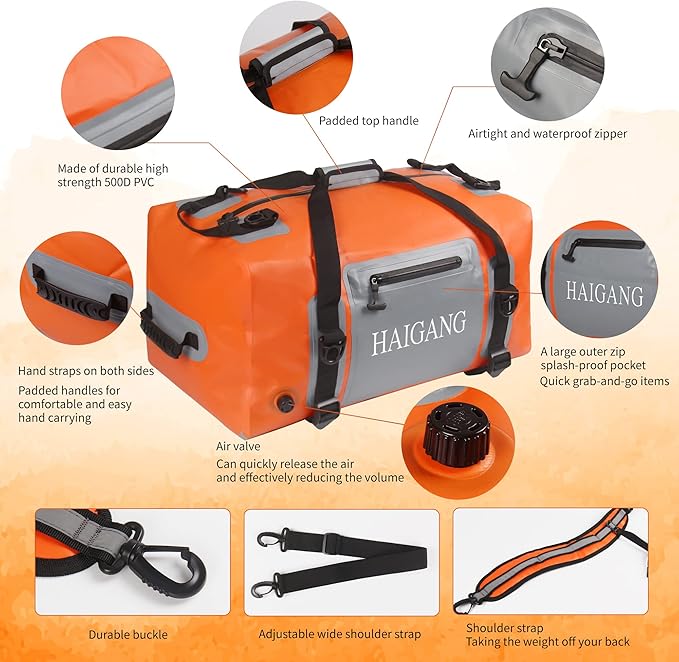 110L Waterproof Duffel Bag Travel Dry Bag Large Capacity Adjustable Thickened Straps and Handles Zip Closure Air Valve Fully Waterproof Perfect for Boating Rafting Motorcycle Kayaking