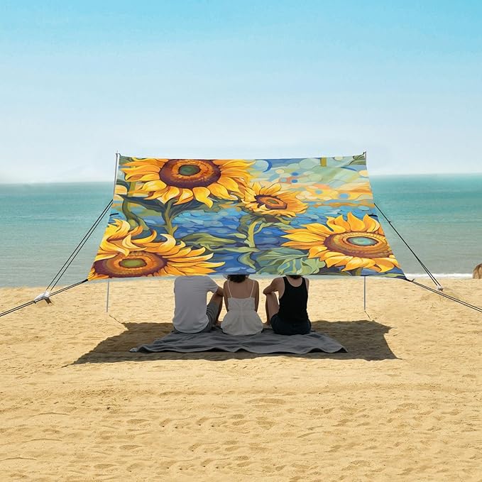 ALAZA Large Sunflower in The Sunflower Field Beach Tent Sun Shelter Portable Canopy Sunshade for Outdoor Camping Picnics Backyard Fun 10x9 ft