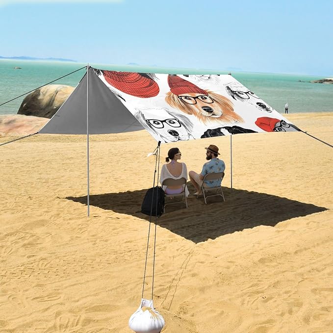 ALAZA Dog Winter Beach Tent Sun Shelter UPF50+ Protection Beach Shade Canopy w/ 4 Sandbags for Outdoor Camping Fishing Backyard Fun Picnic 10x9 ft