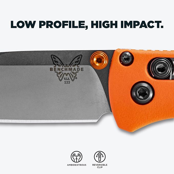 Benchmade - Mini Bugout Outdoor EDC Folding Knife Drop-Point Blade with Orange Grivory Handle (533)