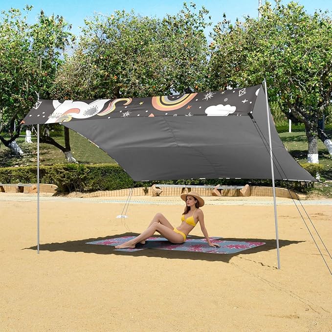ALAZA White Unicorns Rainbows Pattern Beach Tent Sun Shelter Portable Canopy Sunshade for Outdoor Camping Picnics Backyard Fun 10x9 ft