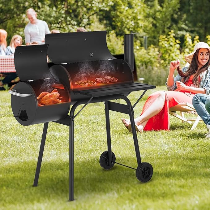 FDW Charcoal Grills 43-inch Outdoor GrillMultiple People BBQ Grill with Double Grill Mesh DesignSmoker Grill for CampingOutdoor BackyardPatio and PartiesBlack