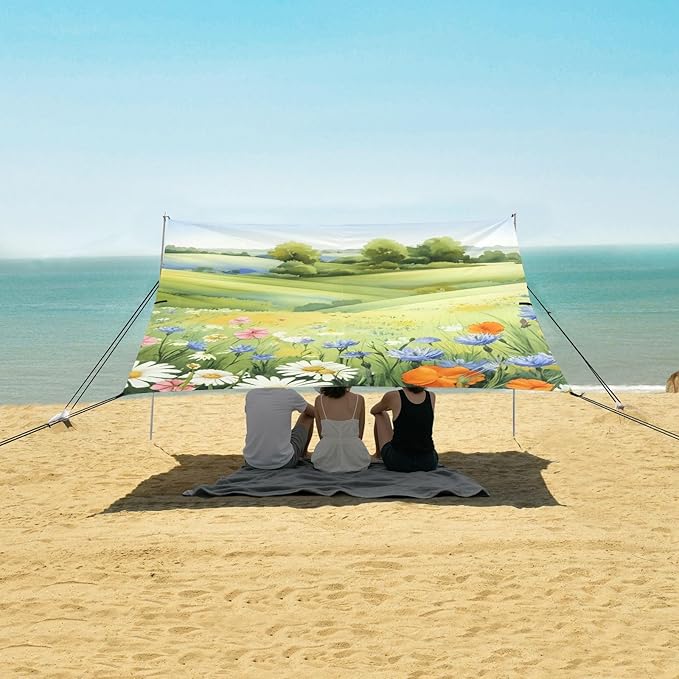 Beach Canopy with Windproof Ropes &amp Sandbags Beach Tent Sun Shade Sun Shelter for Camping Trips Fishing Backyard Fun or Picnics Landscape