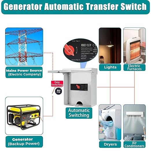 Automatic Transfer Switch 125 Amp 3 Pole Auto Transfer Switch for Home Generator 120/240-Volt 30000W Stronger Stability for Outdoor and Indoor with Ground General 60HZ
