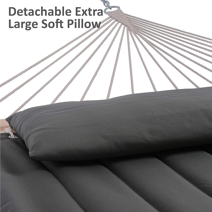 SUNCREAT Hammocks Double Hammock with Adjustable Wooden Stand Included Outdoor Hammocks for Outside 475 lbs Capacity Dark Gray