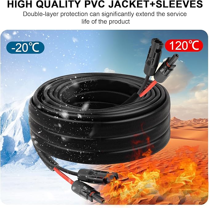10 AWG Solar Extension Cable 10FT Flexible Solar Panel Wire with Male to Female Connector Parallel Tinned Copper Wire for Solar Panel Automotive RV Boat Outdoors