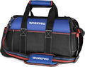 WORKPRO 16-inch Wide Mouth Tool Bag Heavy Duty Cloth Tool Storage Bag with Water Proof Molded Base Adjustable Shoulder Strap