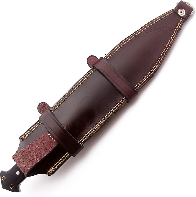GCS Handmade Survival Hunting Knife and Bowie Black G10 Handle with Brown Leather Right or Left Hand Horizontal Fixed Blade Knife Sheath &amp Sharpening Stone (D2-16.5 Trail Master
