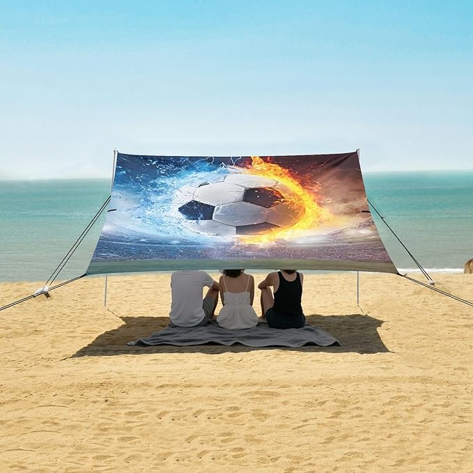 ALAZA Fire Water Football Beach Tent Sun Shelter Portable Canopy Sunshade for Outdoor Camping Picnics Backyard Fun 10x9 ft