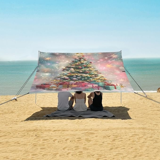 ALAZA Fantasy Background Christmas Tree Beach Tent Sun Shelter Portable Canopy Sunshade for Outdoor Camping Picnics Backyard Fun 10x9 ft