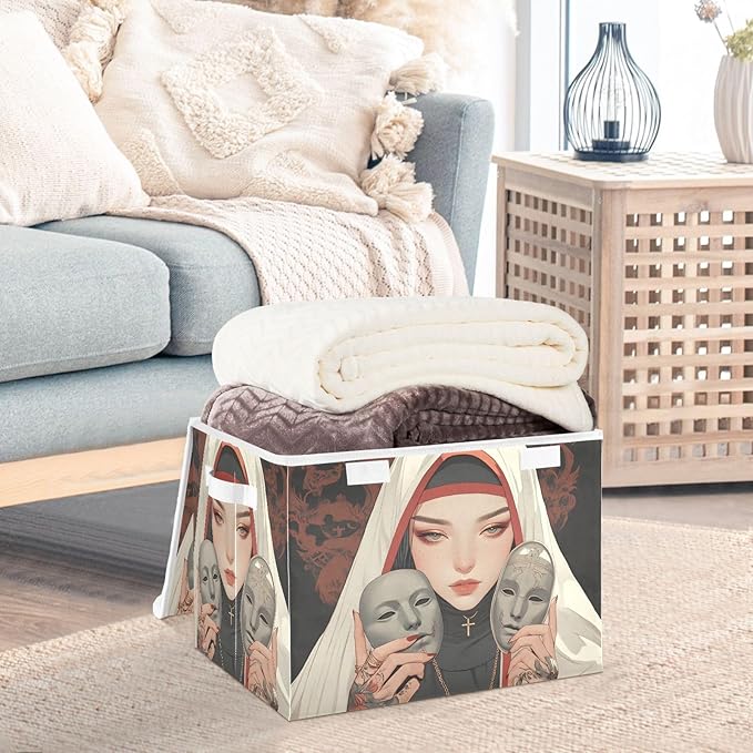 AIXIWAWA Lidded Storage Cube (Anime Cool Lady) Fabric Foldable Closet Bins with Flip Lid and Handles Organizer Basket Container 16.5 x 12.6 x 11.8 IN