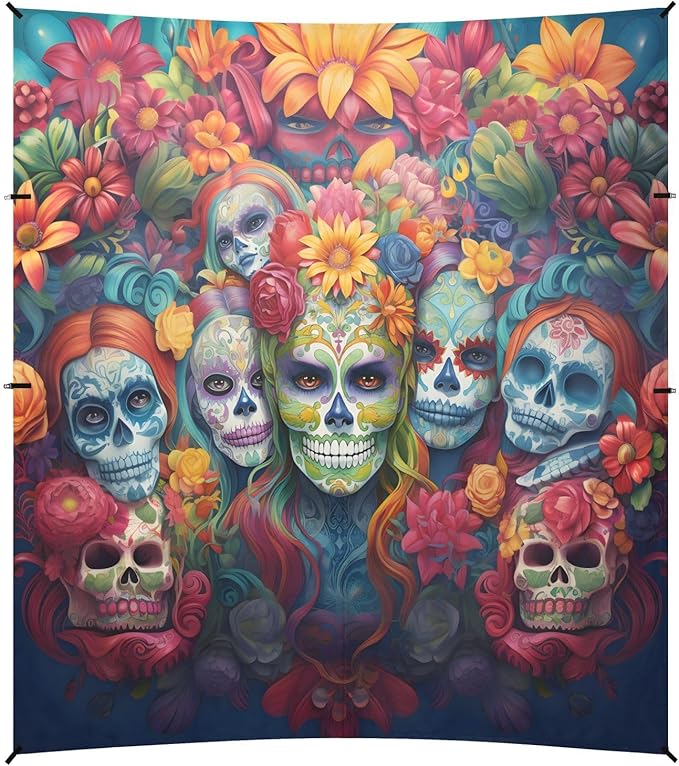 ALAZA Sugar Skulls Day of Dead Beach Tent Sun Shelter UPF50+ Protection Beach Shade Canopy w/ 4 Sandbags for Outdoor Camping Fishing Backyard Fun Picnic 10x9 ft