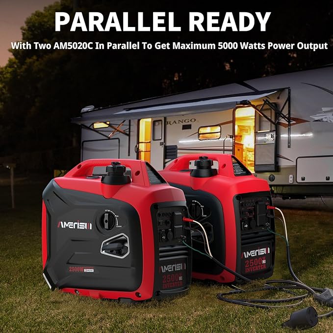 AMERISUN Inverter Generator 2500W Gas Power Generator with CO Sensor for Camping and Home Backup Long Runtime &amp Quiet Operation EPA Compliant