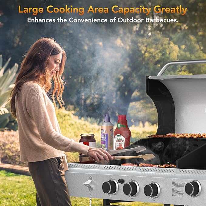 Electactic 3-Burner Propane Gas BBQ Grill with Side BurnerStainless Steel Grill with Porcelain-Enameled Grates37000 BTU Barbecue Grill Suitable for Outdoor CookingCampingPatio Backyard