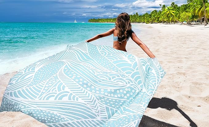 Beach Blanket Waterproof Sandproof Beach Mat 79 X 83/10'x9'for 2-8 Adults Quick Drying Outdoor Picnic Mat Beach Accessories for Travel Camping Hiking