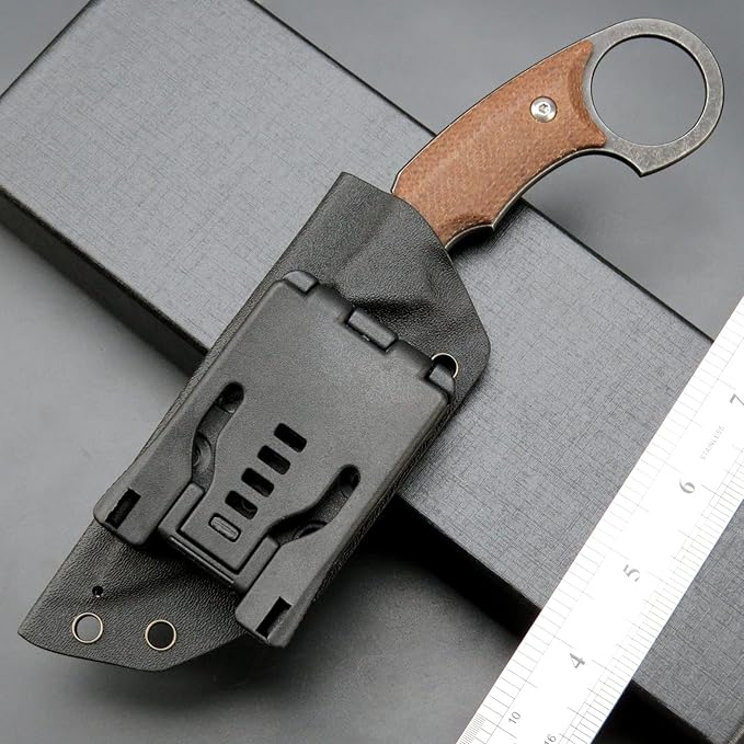 C1117 Fixed Blade KnifeD2 Steel Blade +Micarta Handle Outdoor EDC Survival Claw Knife with Kydex Sheaths(Brown) …