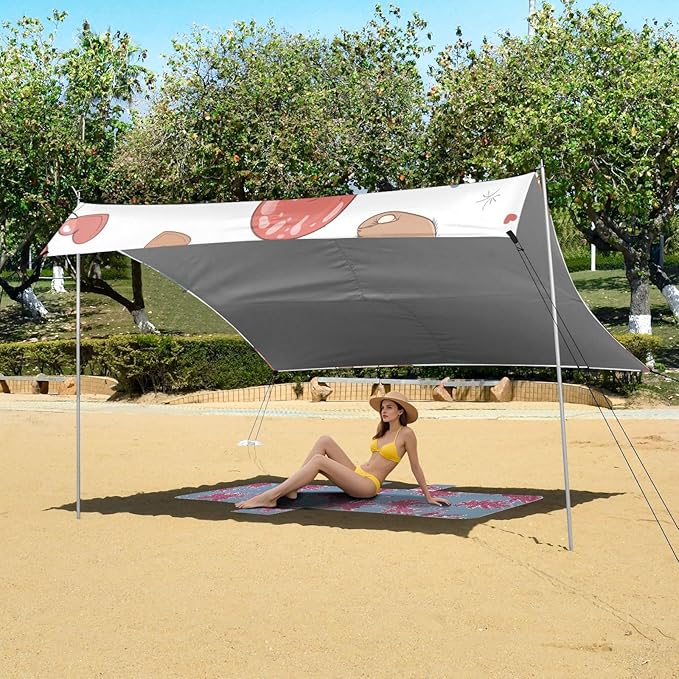 ALAZA Cute Carttoon Bear and Balloon Seamless Beach Tent Sun Shelter Portable Canopy Sunshade for Outdoor Camping Picnics Backyard Fun 10x9 ft