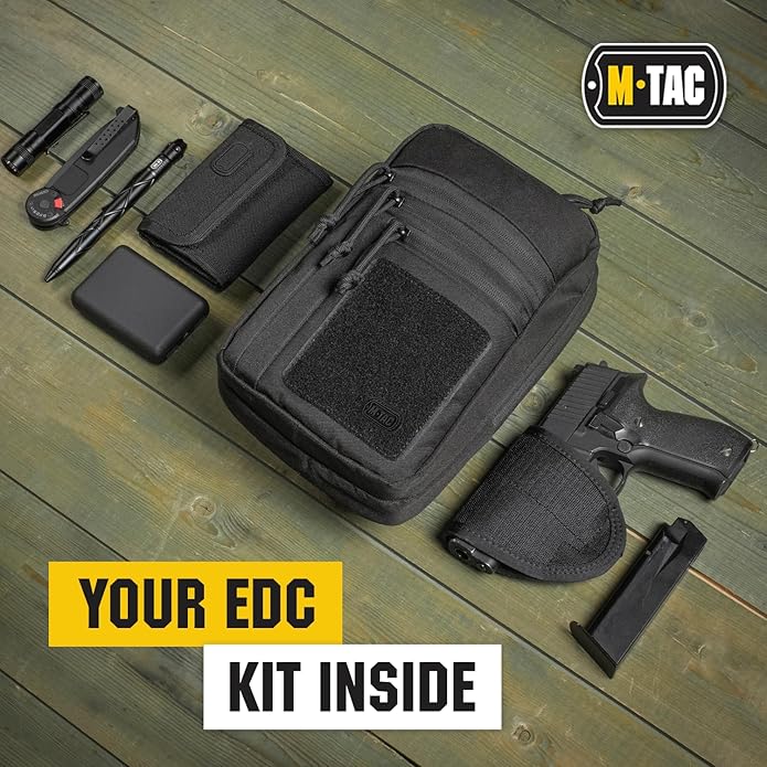 M-Tac Tactical Carry Combo Shoulder Chest Pack for Concealed Handgun (Black) + Elite Sling Bag Hexagon - EDC Tactical Crossbody Concealed Carry CCW Chest Pack (Black HEX)