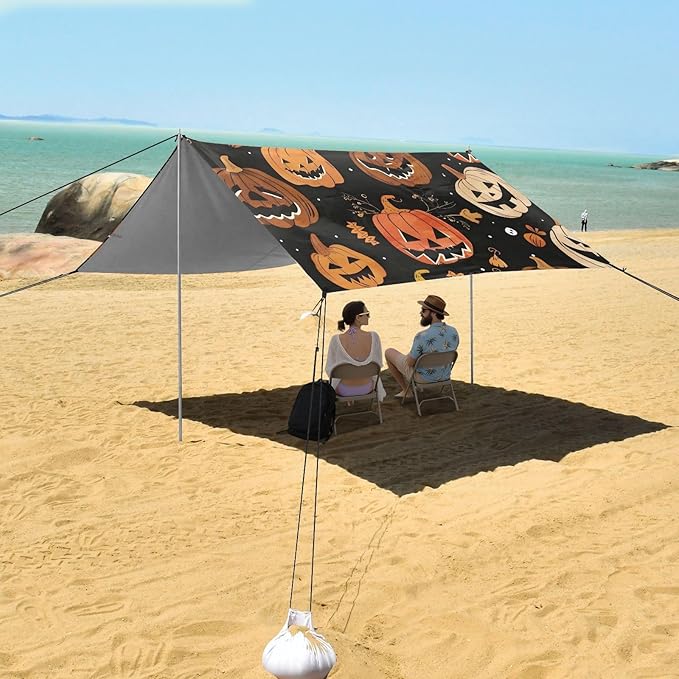 ALAZA Autumn Monster Pumpkin Pattern Beach Tent Sun Shelter Portable Canopy Sunshade for Outdoor Camping Picnics Backyard Fun 10x9 ft